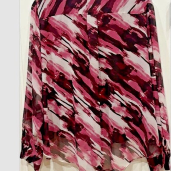 Calvin Klein Women's Chiffon Geometric Print Button Down Shirt. Tie Front. 3X - Picture 2 of 2